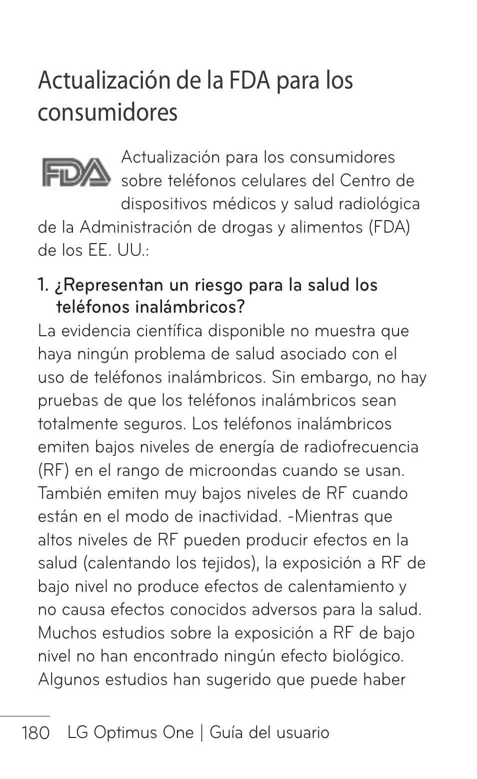 Fda consumer update, Actualización de la fda para los consumidores | LG LGP504 User Manual | Page 362 / 380