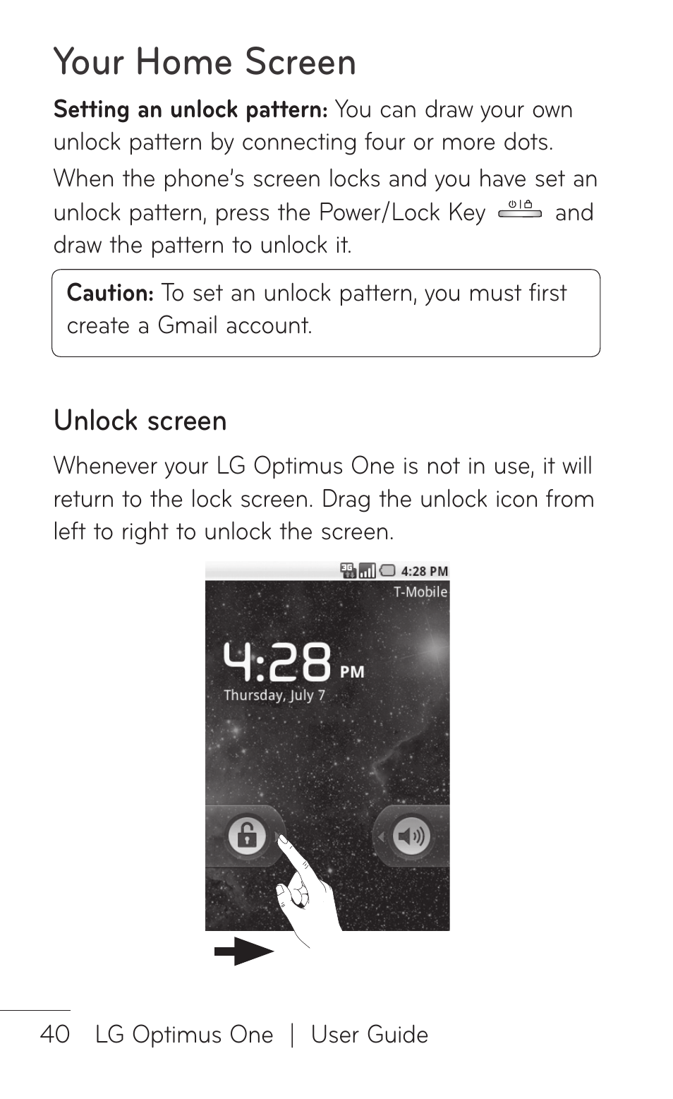 Unlock screen, Your home screen | LG LGP504 User Manual | Page 40 / 380