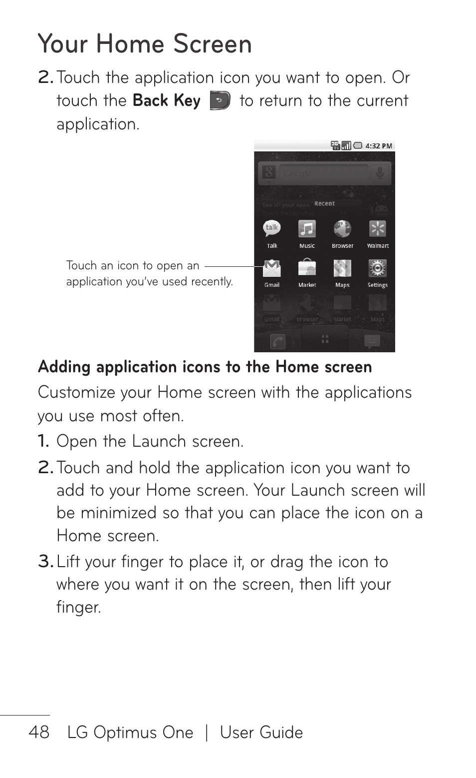 Your home screen | LG LGP504 User Manual | Page 48 / 380