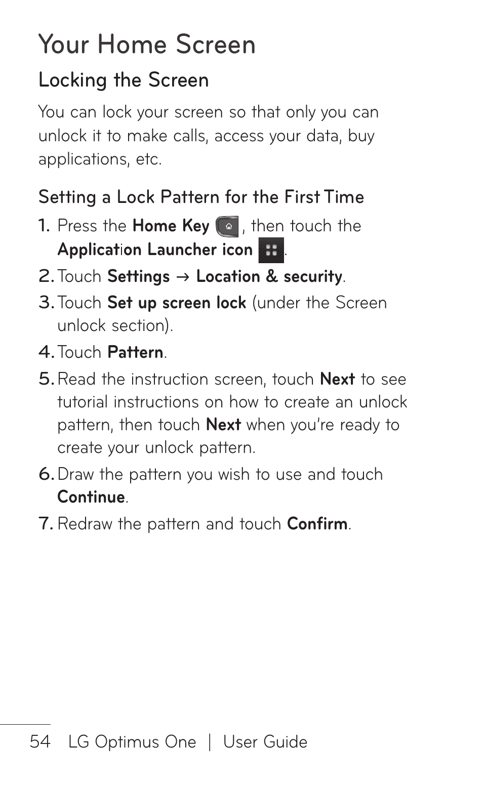 Locking the screen, Your home screen | LG LGP504 User Manual | Page 54 / 380