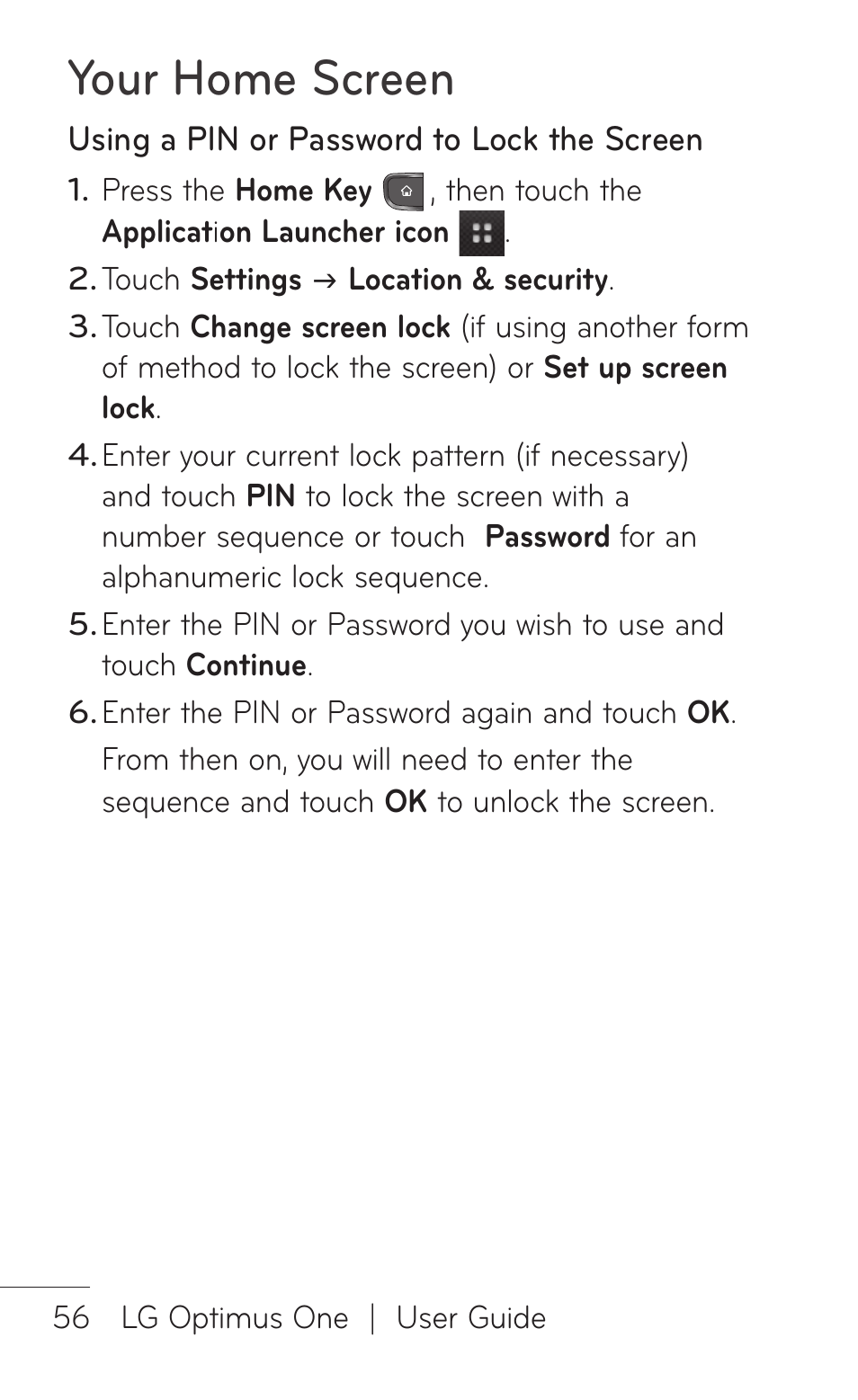 Your home screen | LG LGP504 User Manual | Page 56 / 380