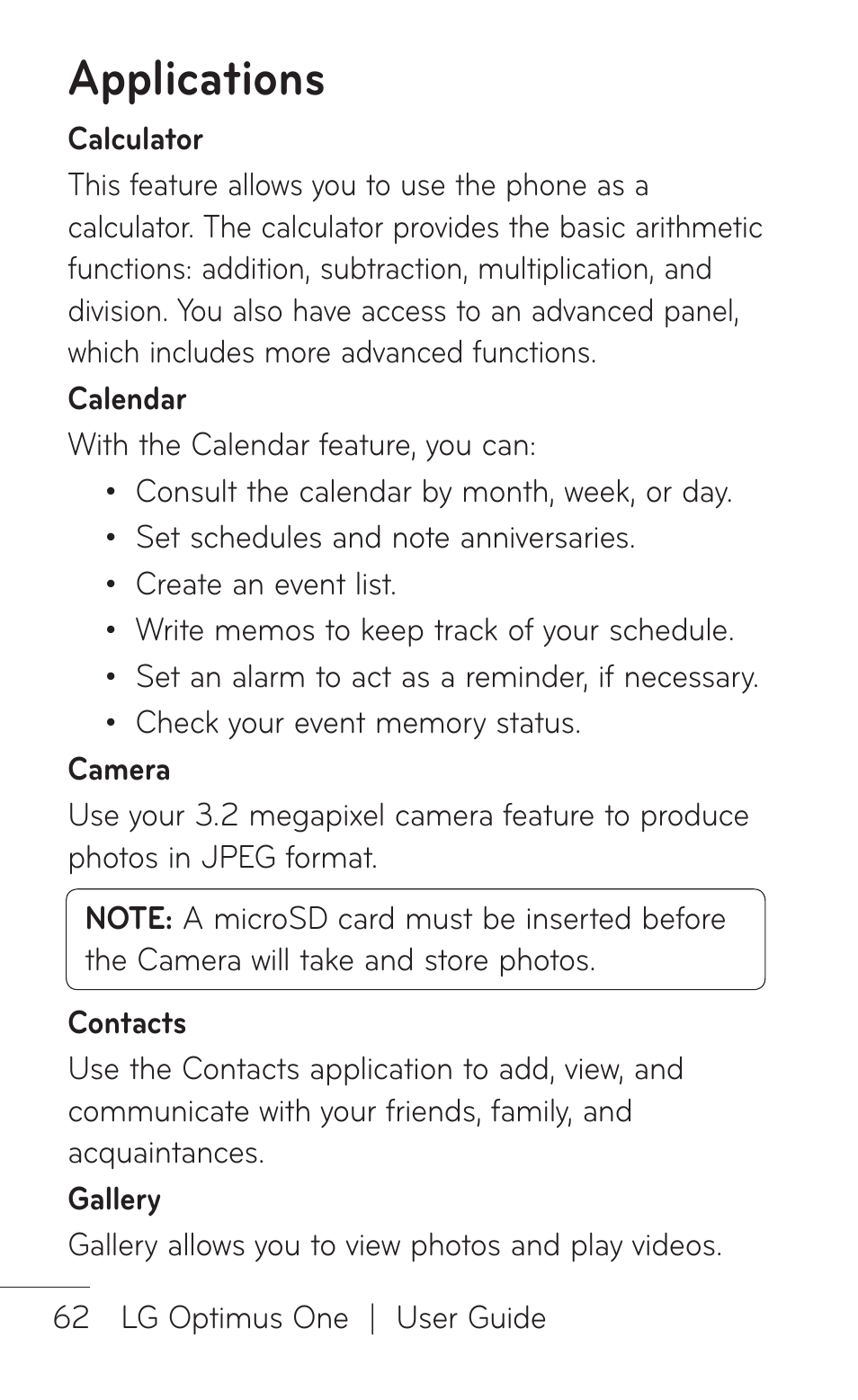 Applications | LG LGP504 User Manual | Page 62 / 380