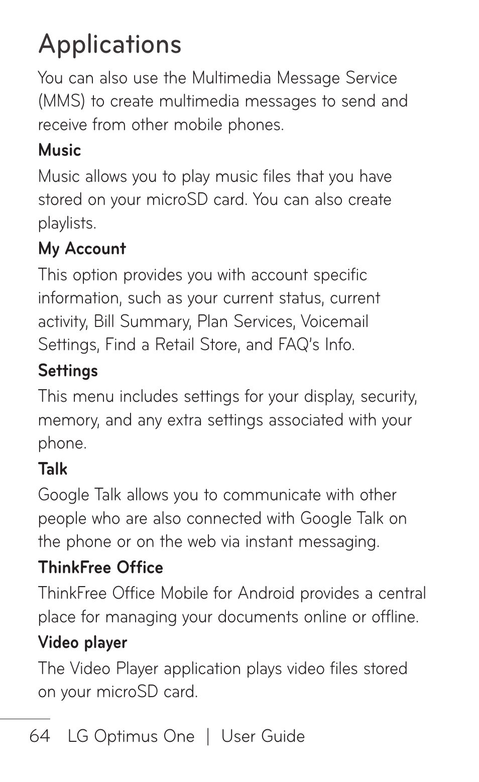 Applications | LG LGP504 User Manual | Page 64 / 380