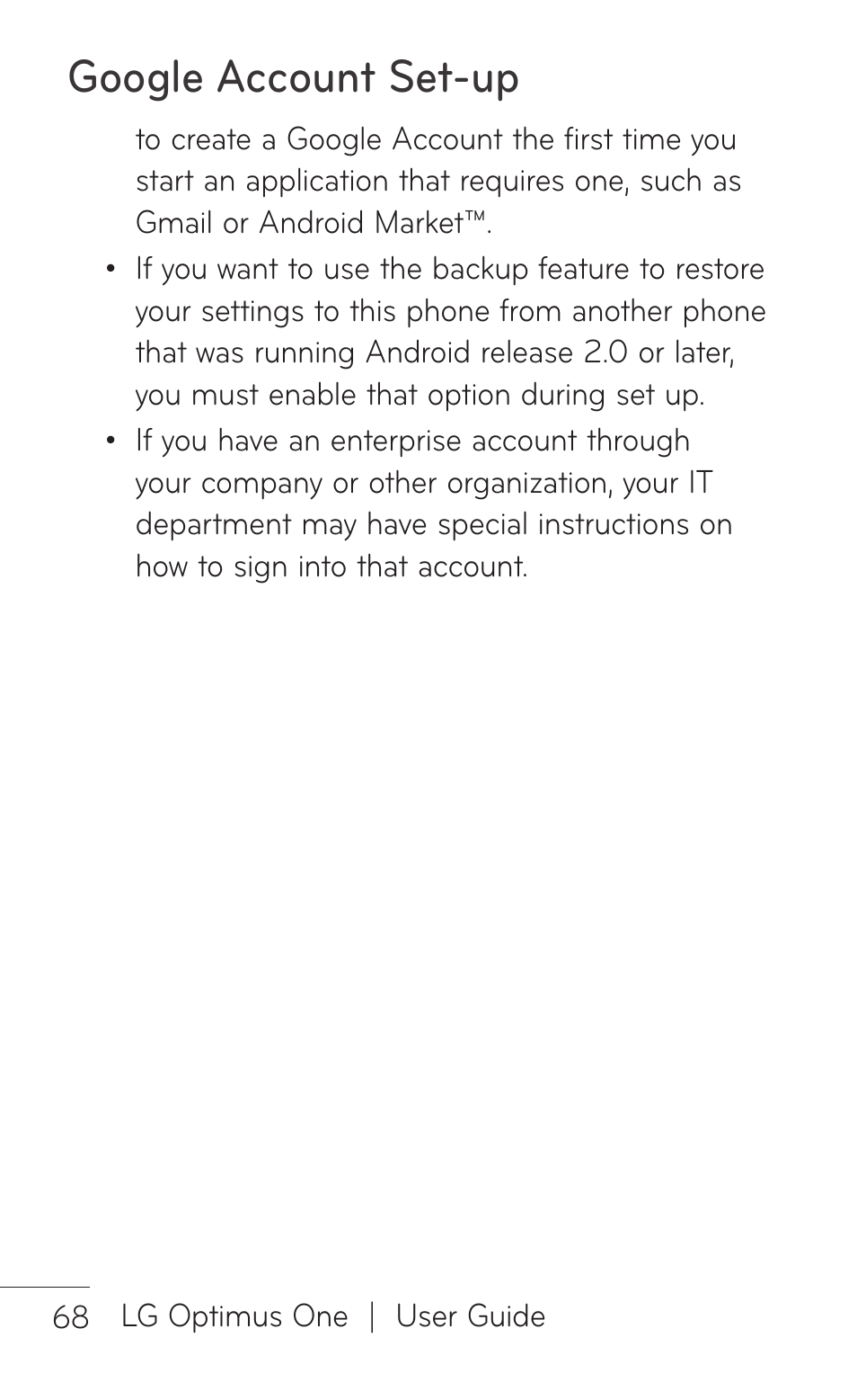 Google account set-up | LG LGP504 User Manual | Page 68 / 380