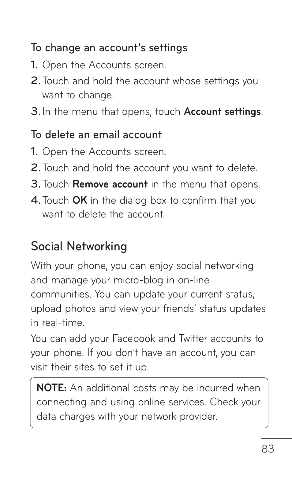 Social networking | LG LGP504 User Manual | Page 83 / 380