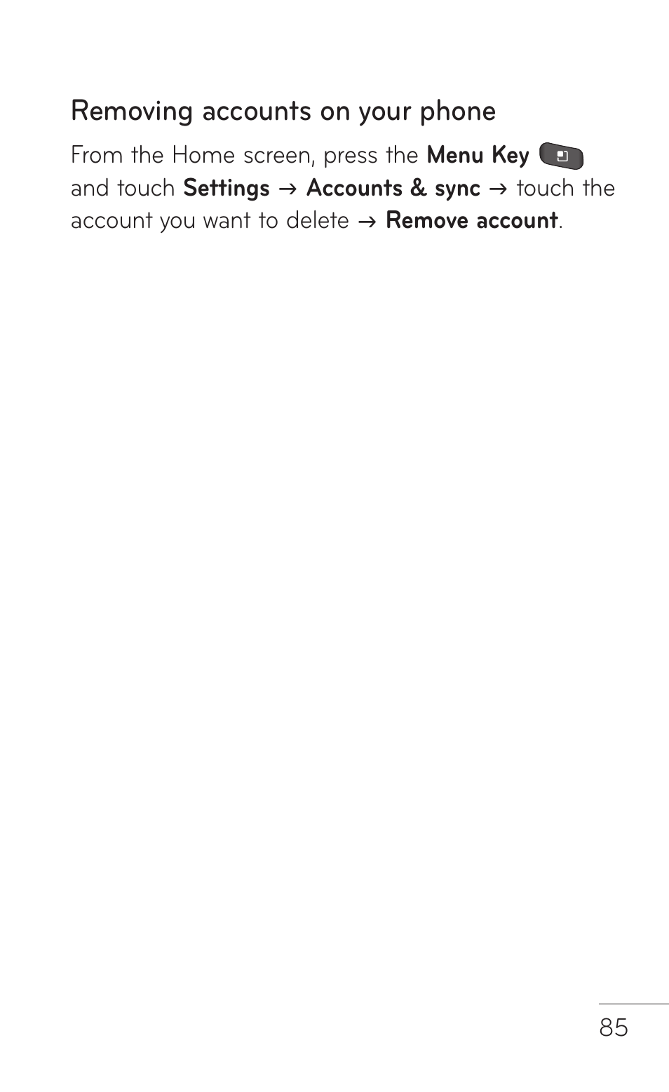 Removing accounts on your phone | LG LGP504 User Manual | Page 85 / 380