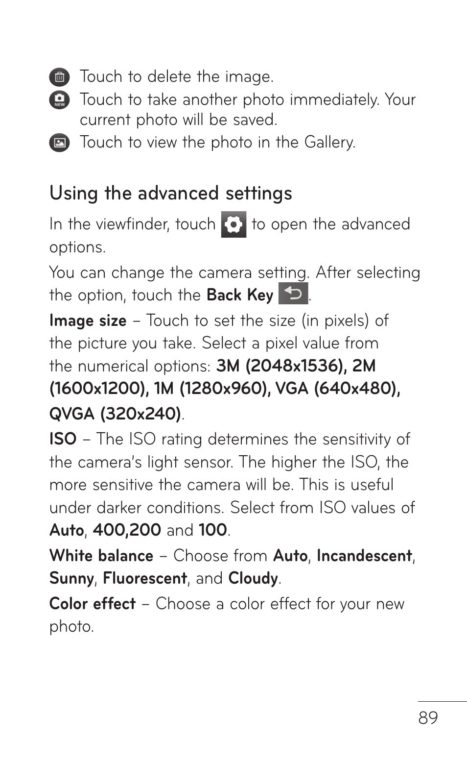 Using the advanced settings | LG LGP504 User Manual | Page 89 / 380