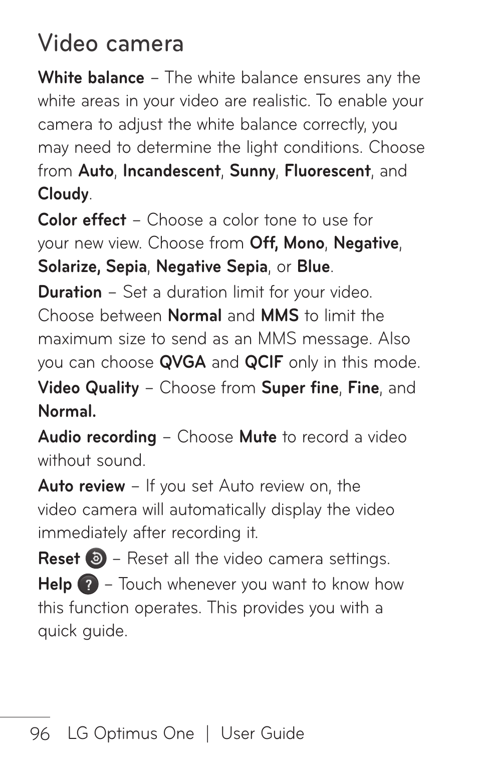 Video camera | LG LGP504 User Manual | Page 96 / 380