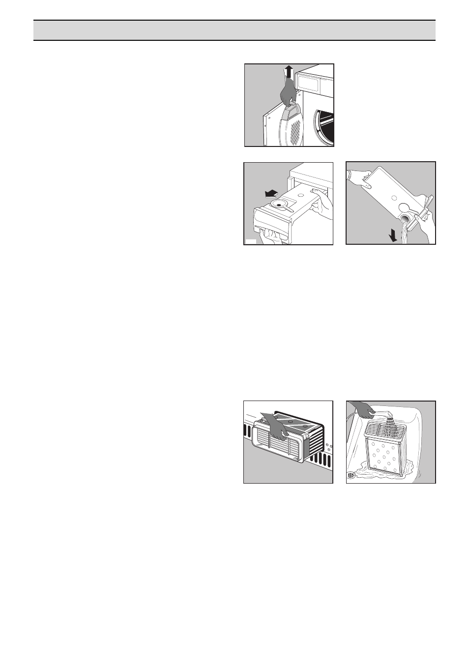 Manutenzione e pulizia, Pulizia del filtro, Svuotamento del contenitore dell’acqua | Pulizia della macchina, Pulizia dell’interno del cestello, Pulizia del condensatore | Electrolux EDC 503 M User Manual | Page 10 / 88