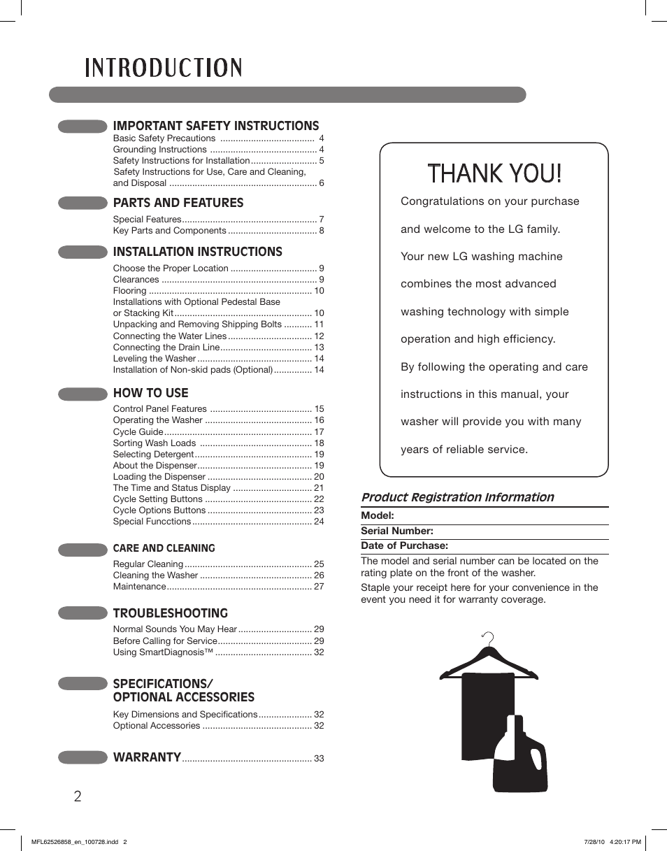 LG WM2140CW User Manual | Page 2 / 68