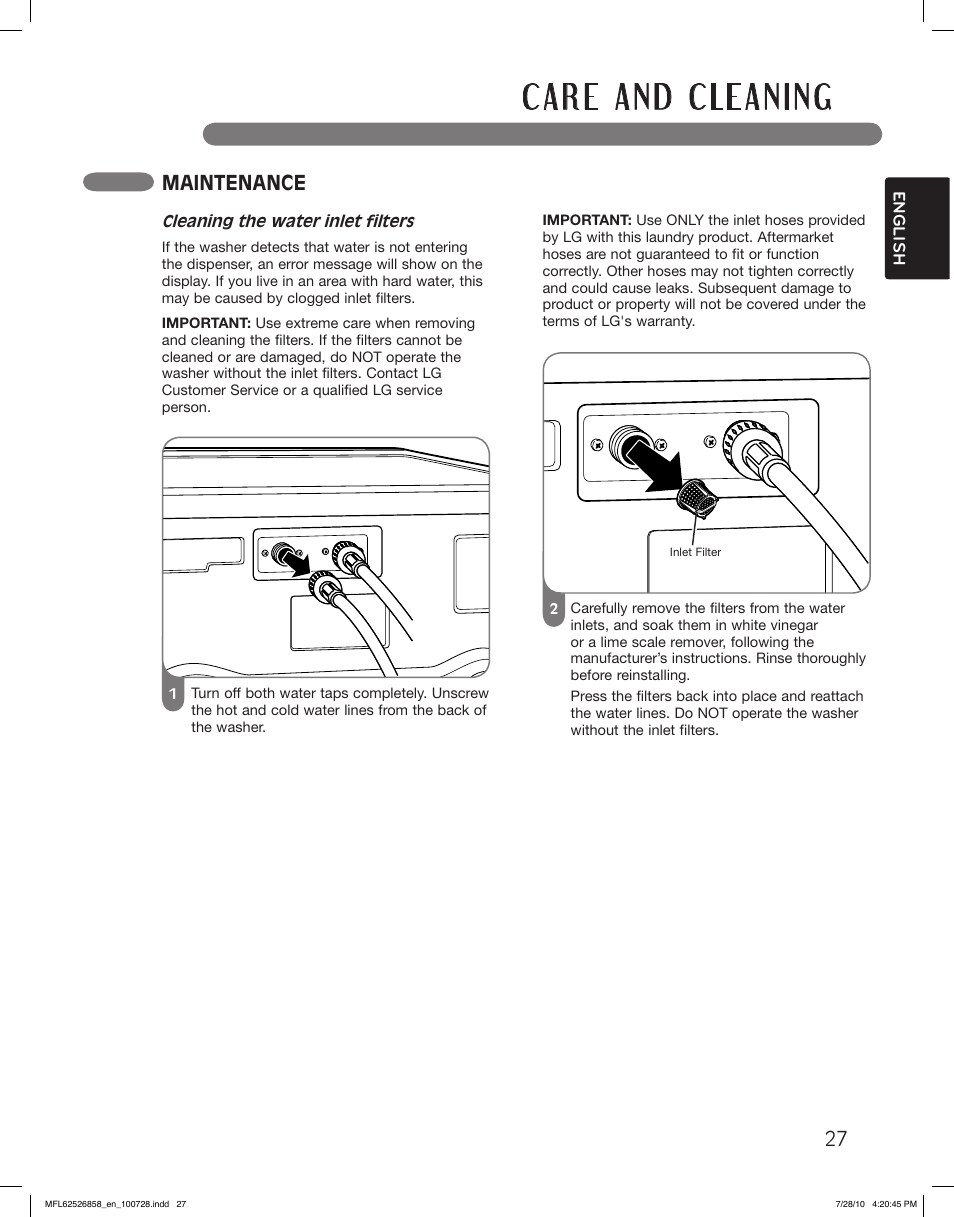 Maintenance | LG WM2140CW User Manual | Page 27 / 68
