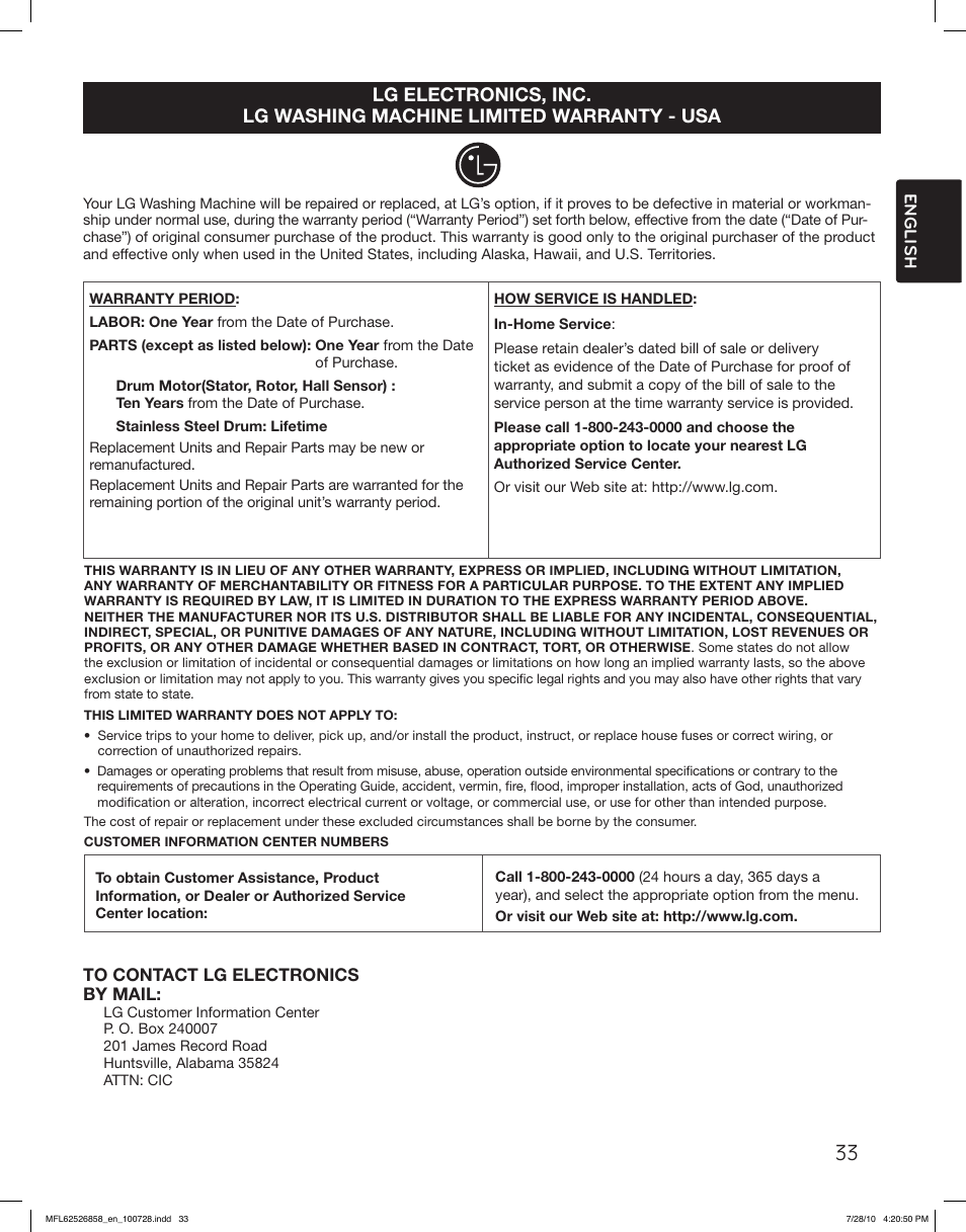 LG WM2140CW User Manual | Page 33 / 68