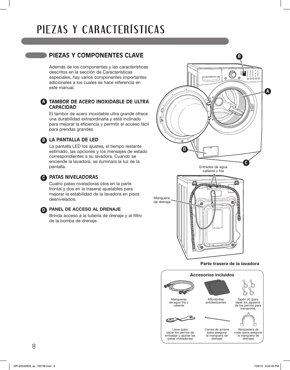 Piezas y componentes clave | LG WM2140CW User Manual | Page 42 / 68