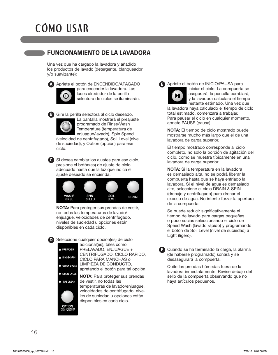 Funcionamiento de la lavadora | LG WM2140CW User Manual | Page 50 / 68