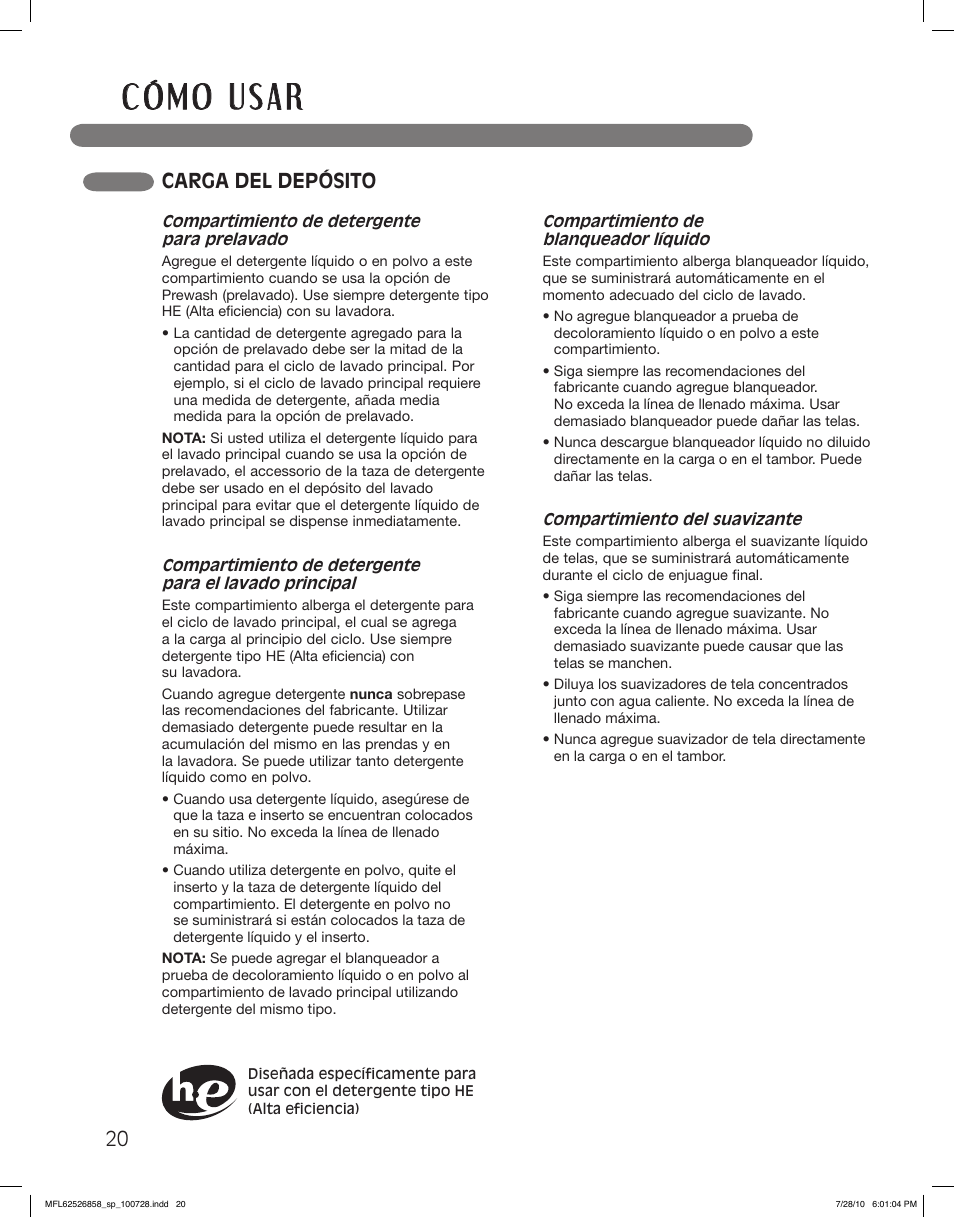 Carga del depósito | LG WM2140CW User Manual | Page 54 / 68