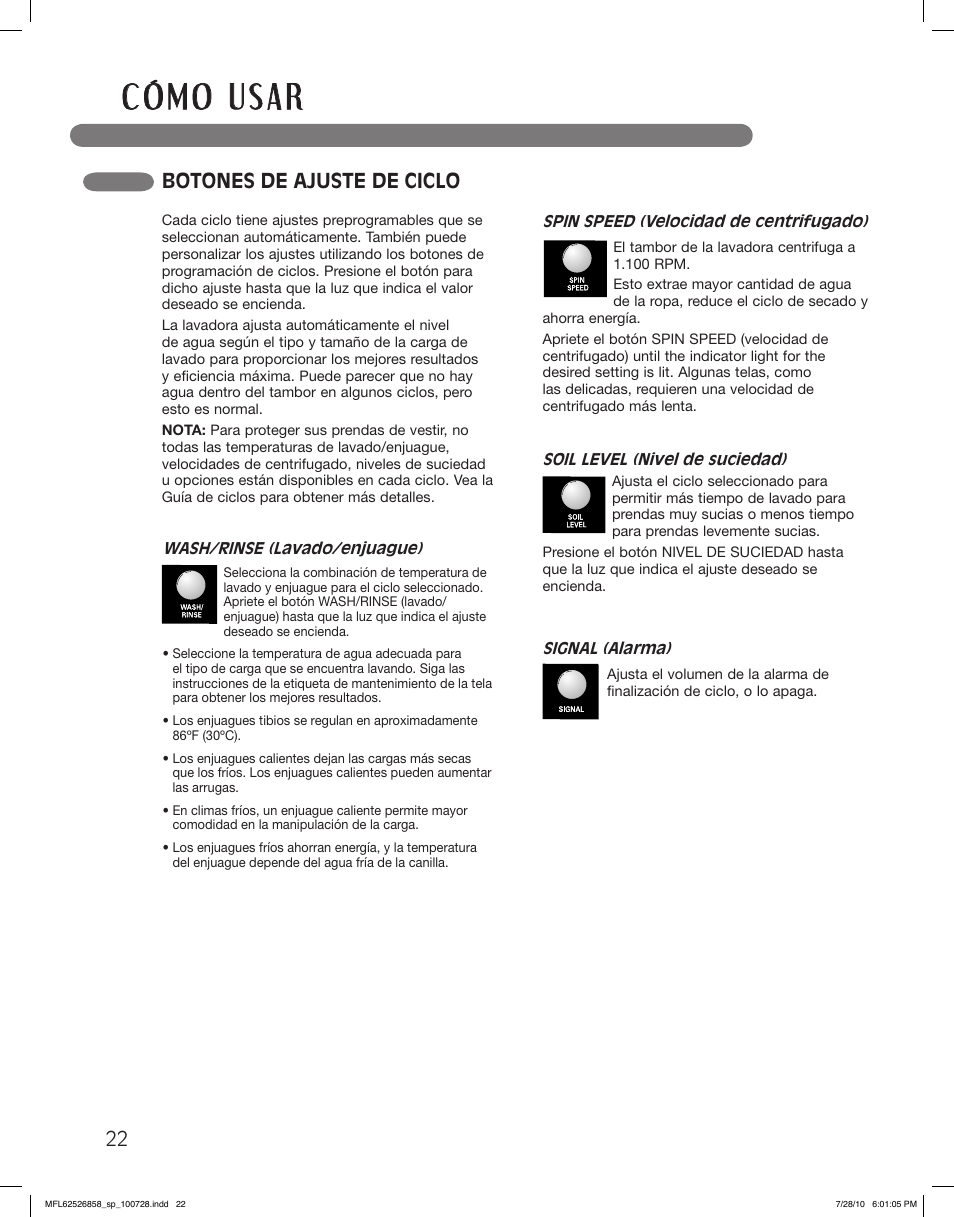 Botones de ajuste de ciclo | LG WM2140CW User Manual | Page 56 / 68