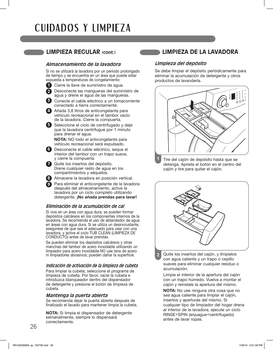 Limpieza de la lavadora, Limpieza regular | LG WM2140CW User Manual | Page 60 / 68