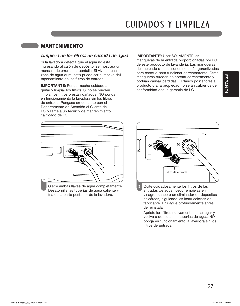 Mantenimiento | LG WM2140CW User Manual | Page 61 / 68