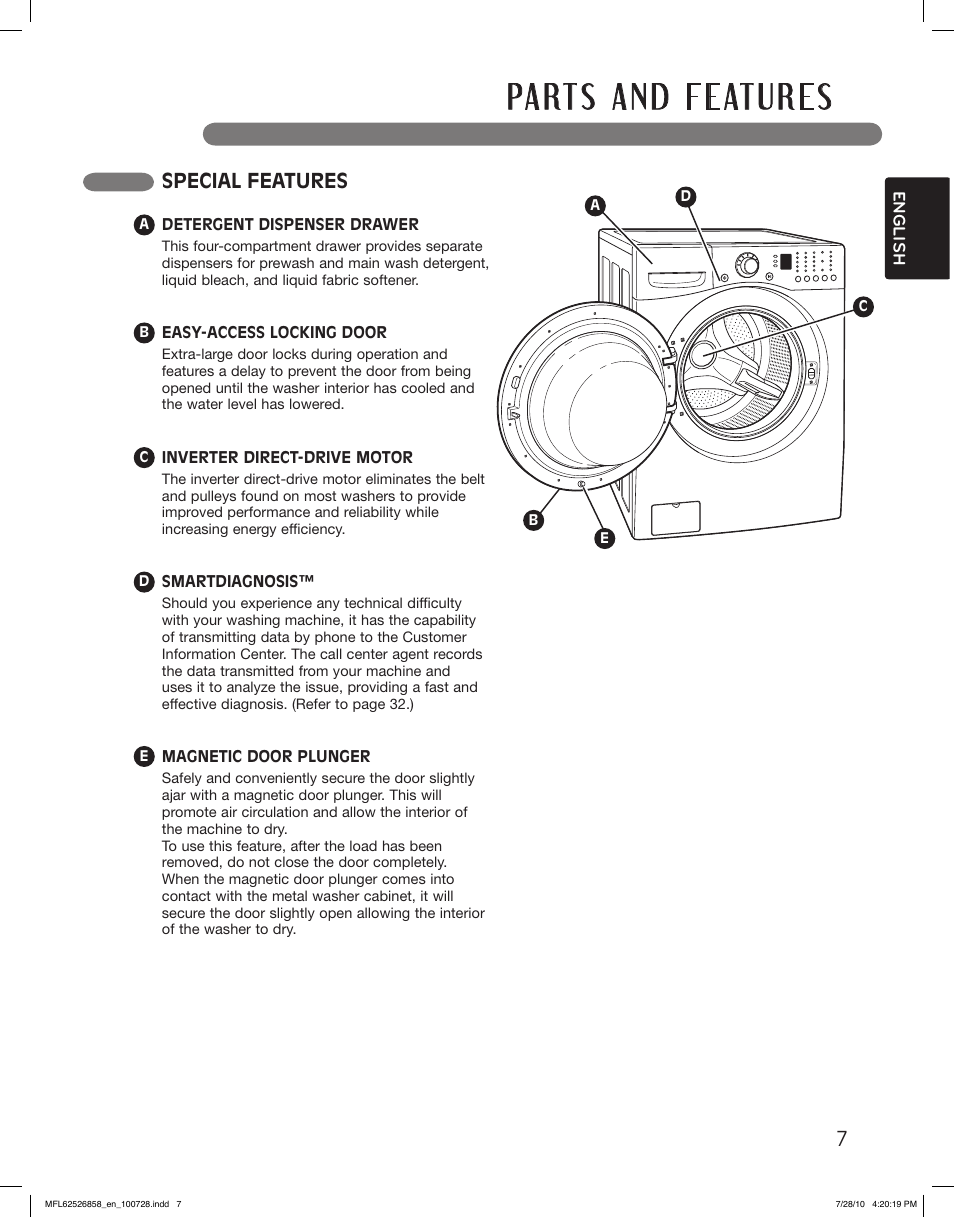 Special features | LG WM2140CW User Manual | Page 7 / 68