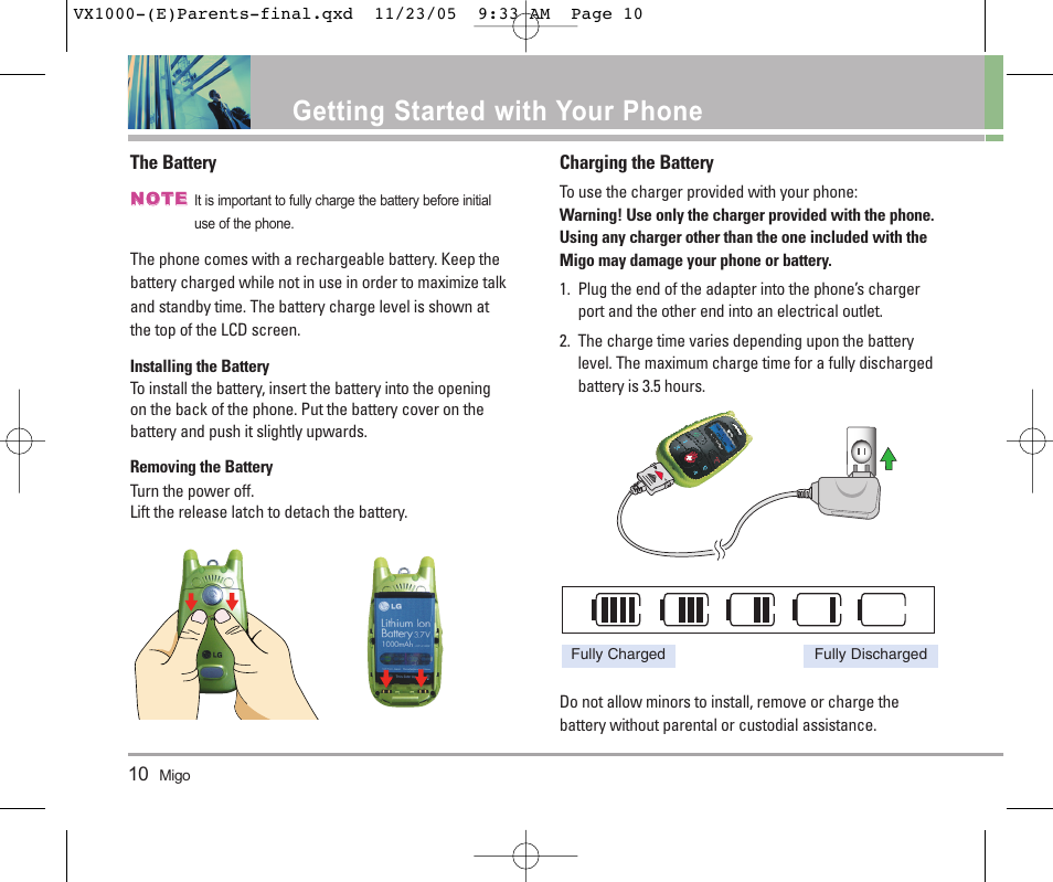 Getting started with your phone | LG VX1000 User Manual | Page 13 / 68