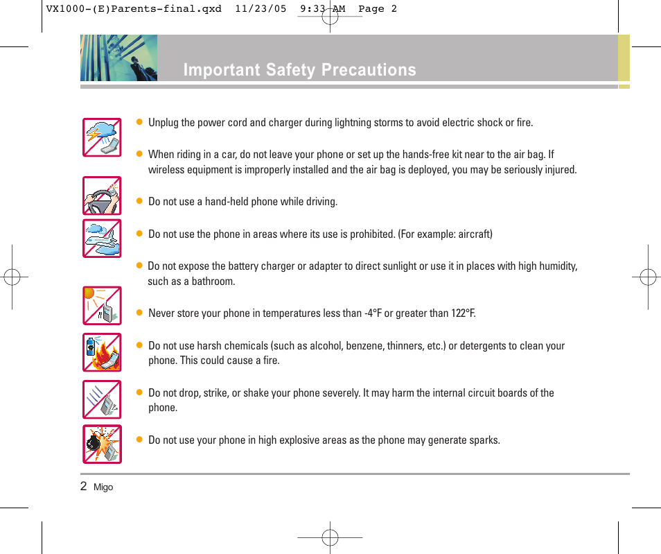 Important safety precautions | LG VX1000 User Manual | Page 5 / 68