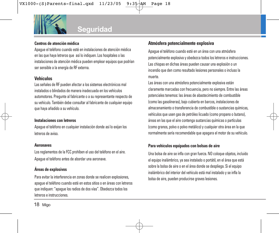 Seguridad | LG VX1000 User Manual | Page 54 / 68