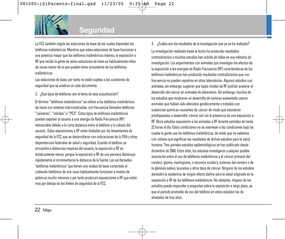 Seguridad | LG VX1000 User Manual | Page 58 / 68