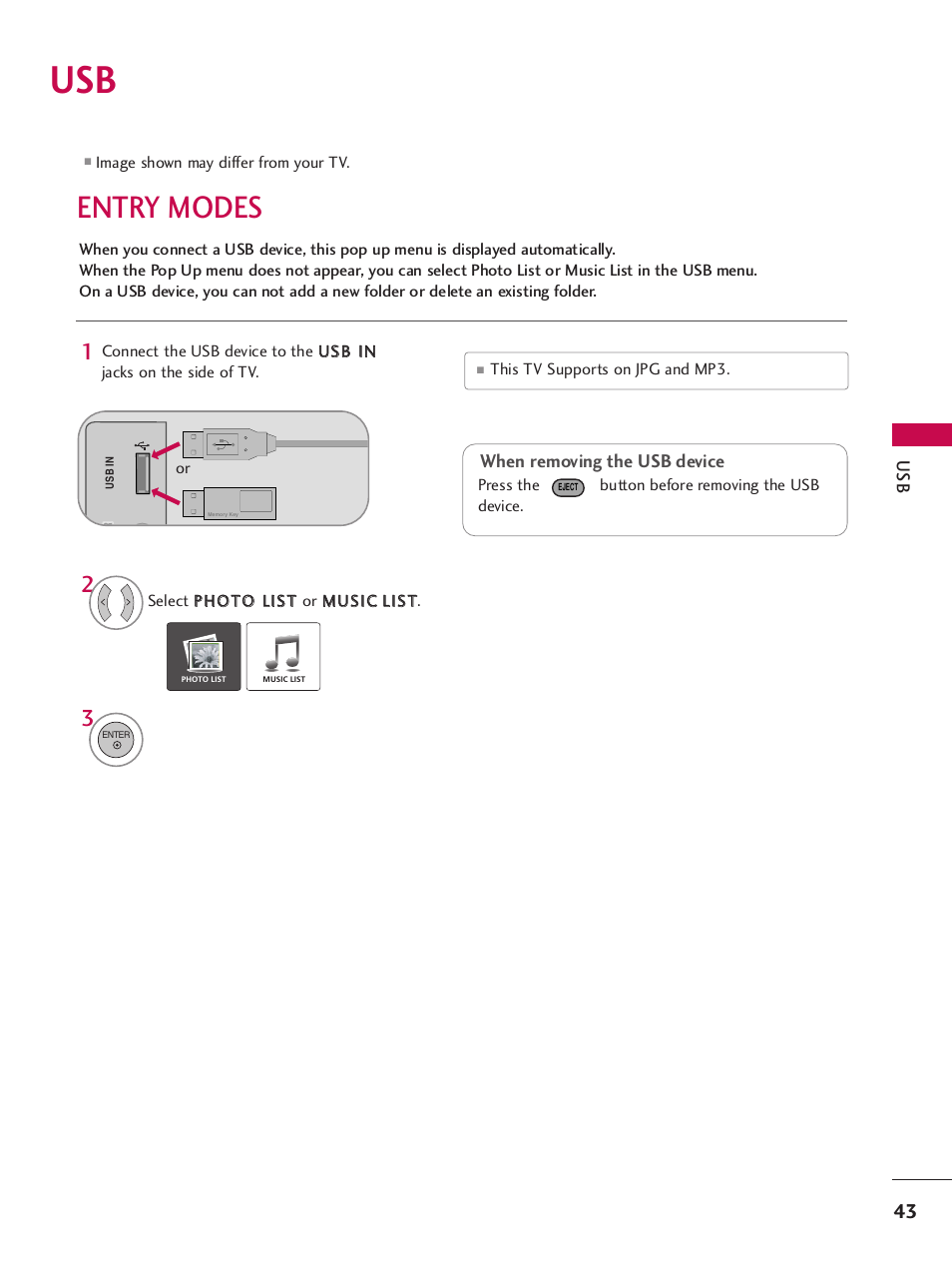 Entry modes | LG 32LH255H User Manual | Page 45 / 156