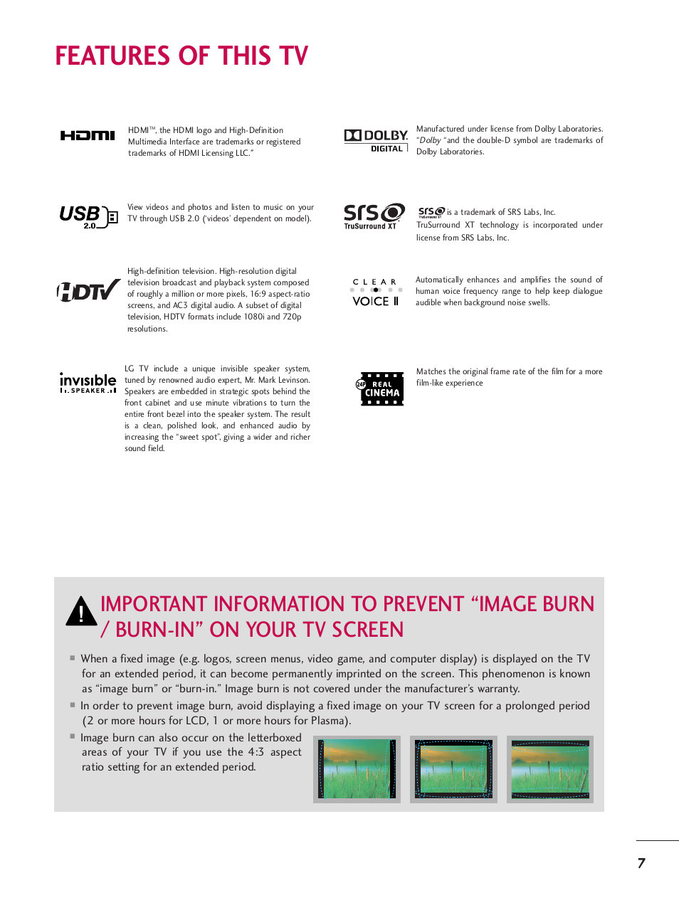 Features of this tv | LG 32LH255H User Manual | Page 9 / 156