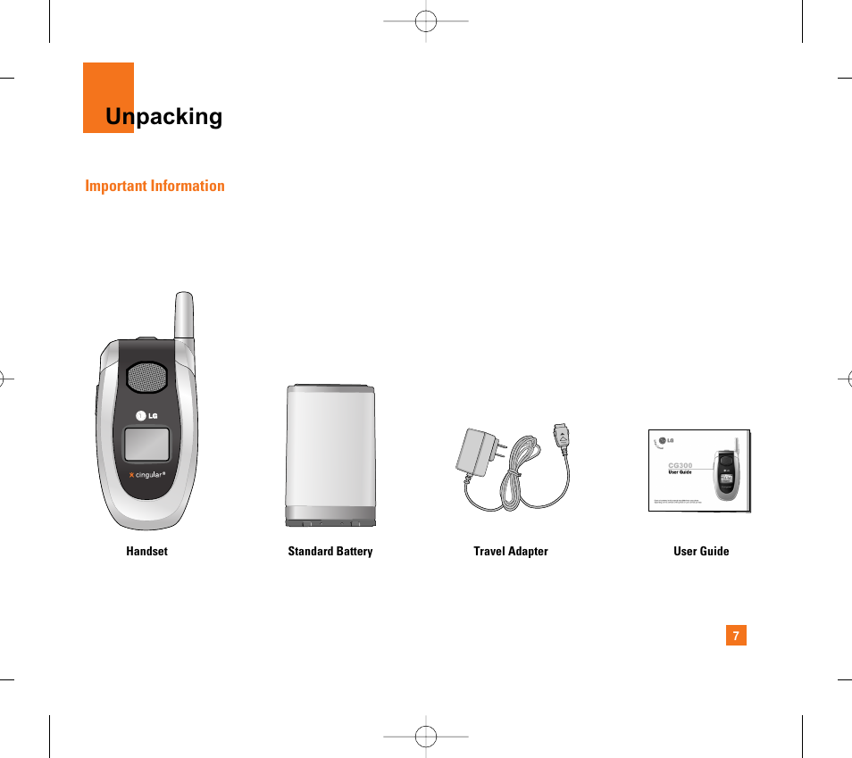 Unpacking | LG CG300 User Manual | Page 11 / 214