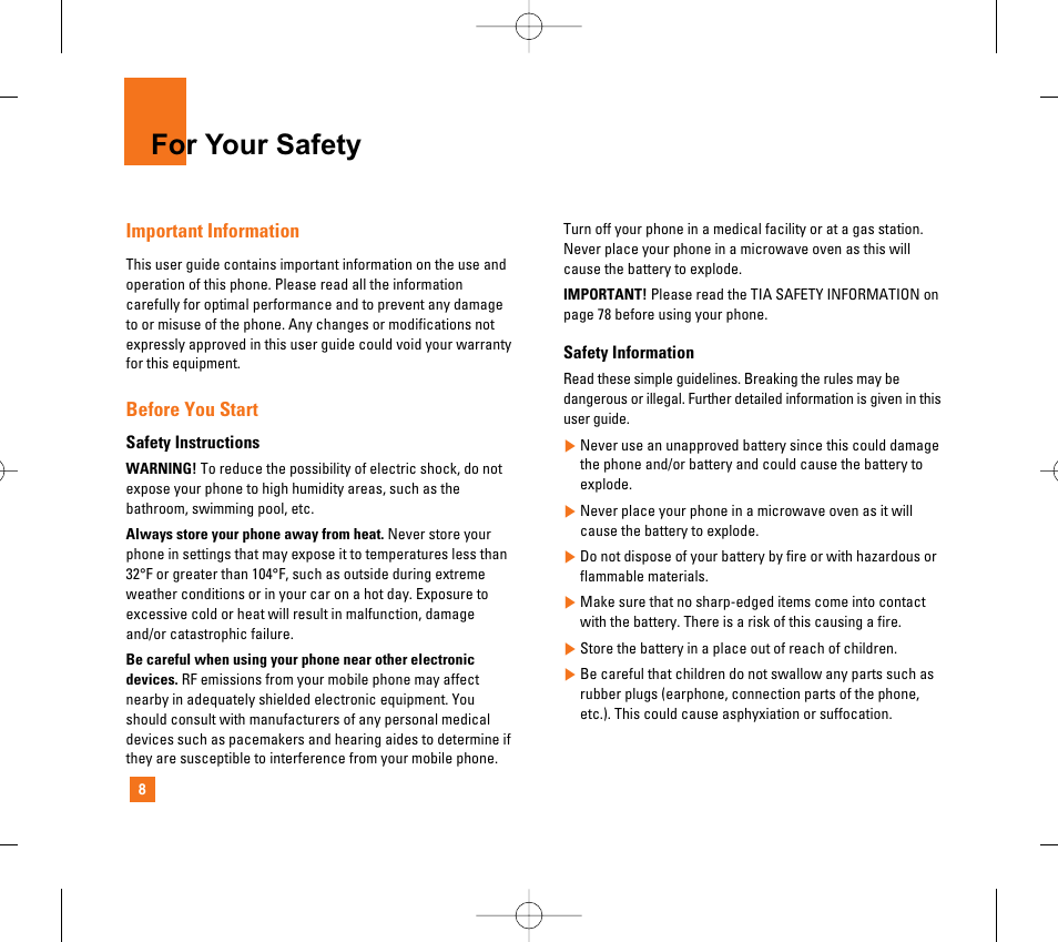 For your safety | LG CG300 User Manual | Page 12 / 214