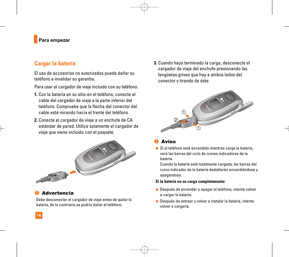 Cargar la batería | LG CG300 User Manual | Page 124 / 214