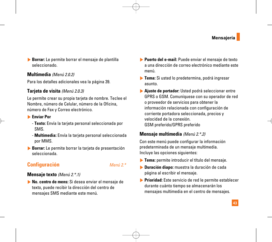 Configuración | LG CG300 User Manual | Page 149 / 214