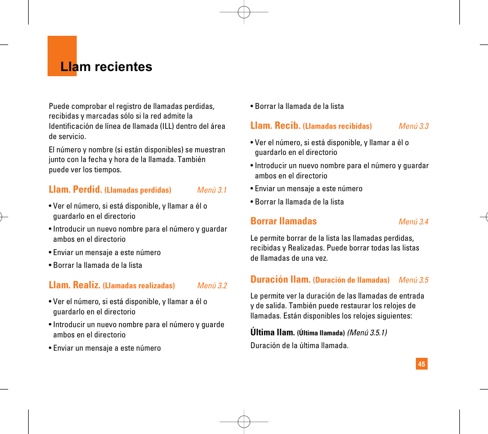 Llam recientes | LG CG300 User Manual | Page 151 / 214
