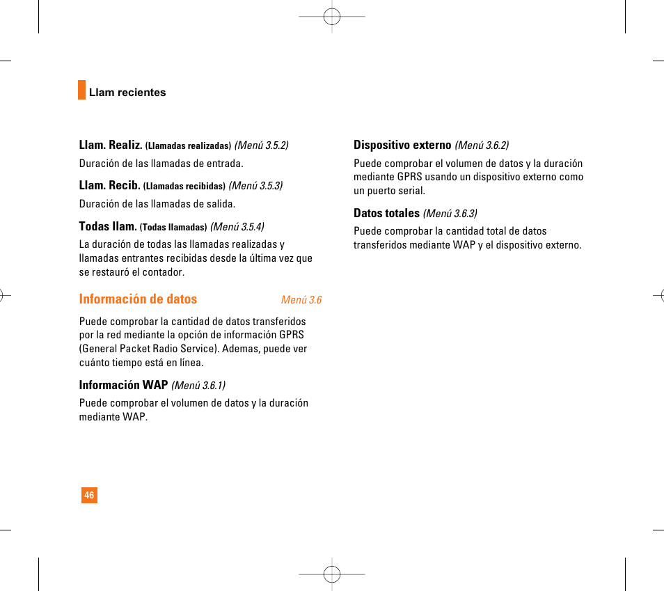 Información de datos | LG CG300 User Manual | Page 152 / 214