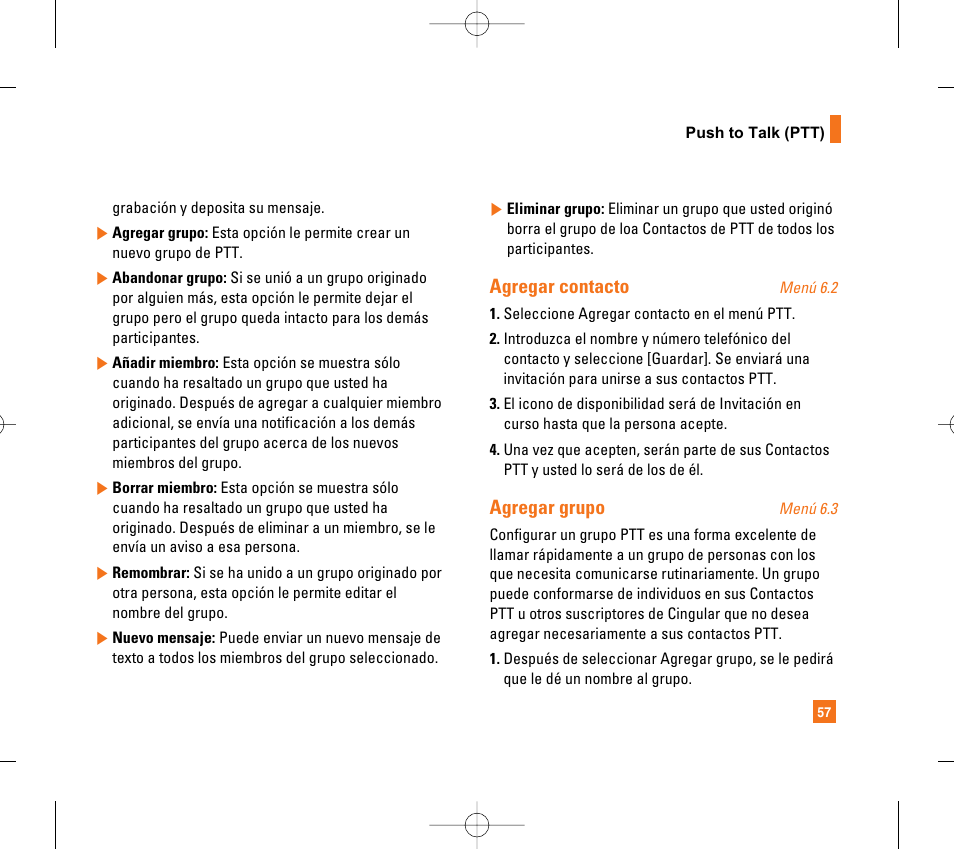 Agregar contacto, Agregar grupo | LG CG300 User Manual | Page 163 / 214
