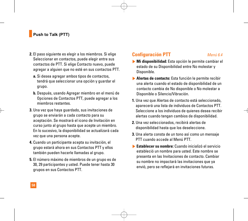 Configuración ptt | LG CG300 User Manual | Page 164 / 214