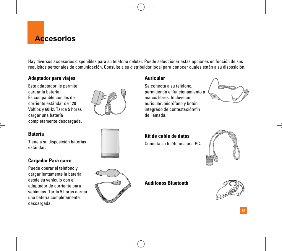 Accesorios | LG CG300 User Manual | Page 187 / 214
