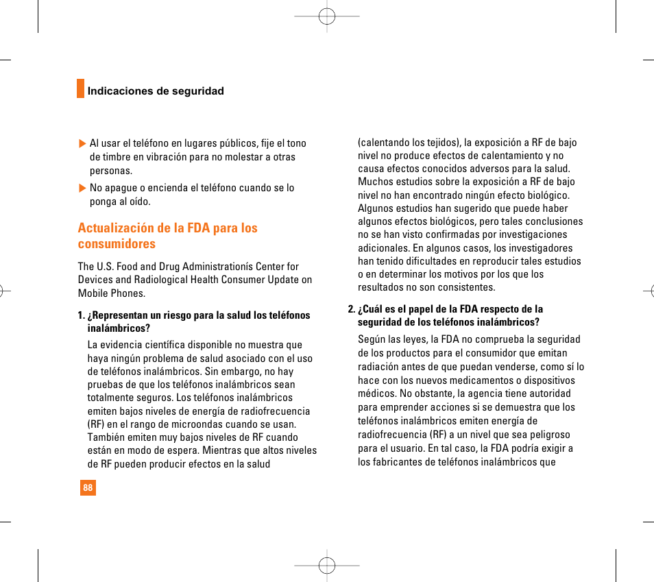 Actualización de la fda para los consumidores | LG CG300 User Manual | Page 194 / 214