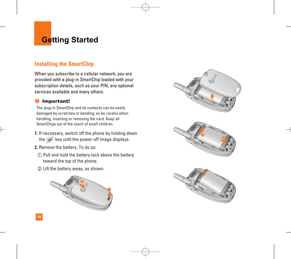 Getting started, Installing the smartchip | LG CG300 User Manual | Page 20 / 214