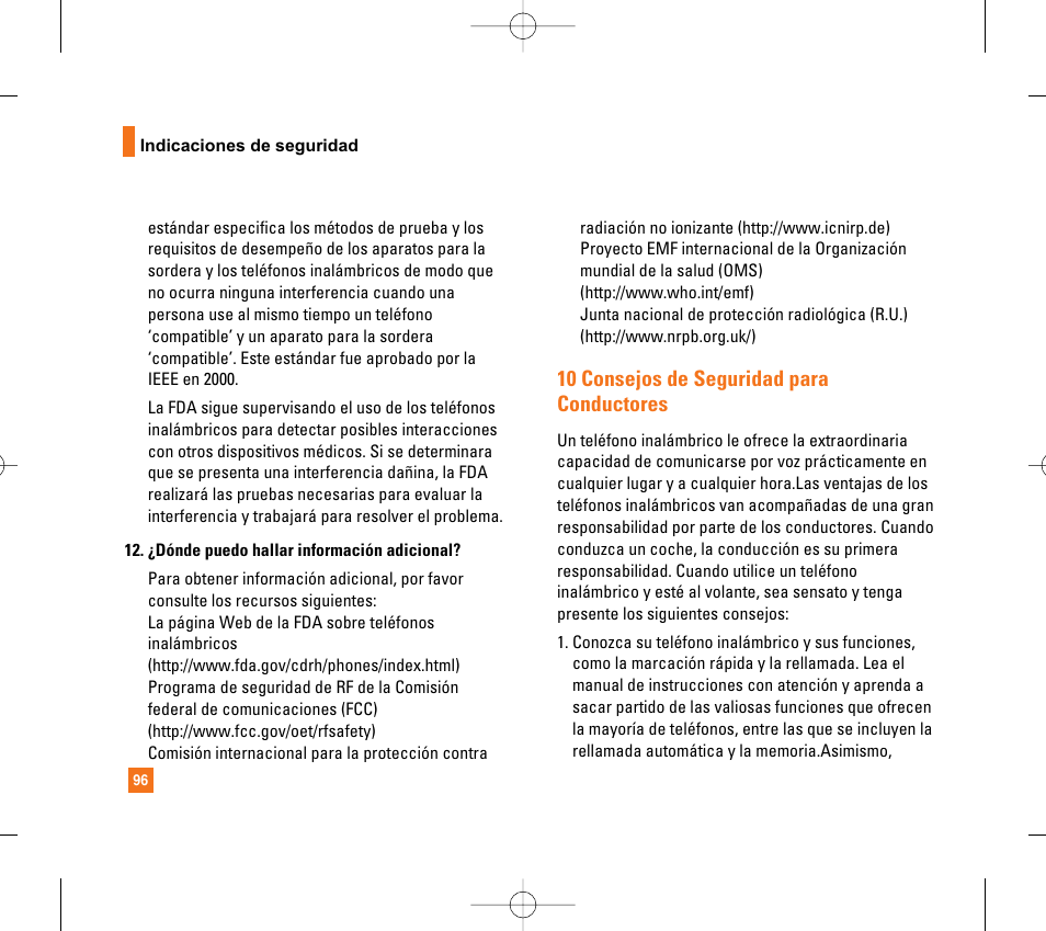 10 consejos de seguridad para conductores | LG CG300 User Manual | Page 202 / 214