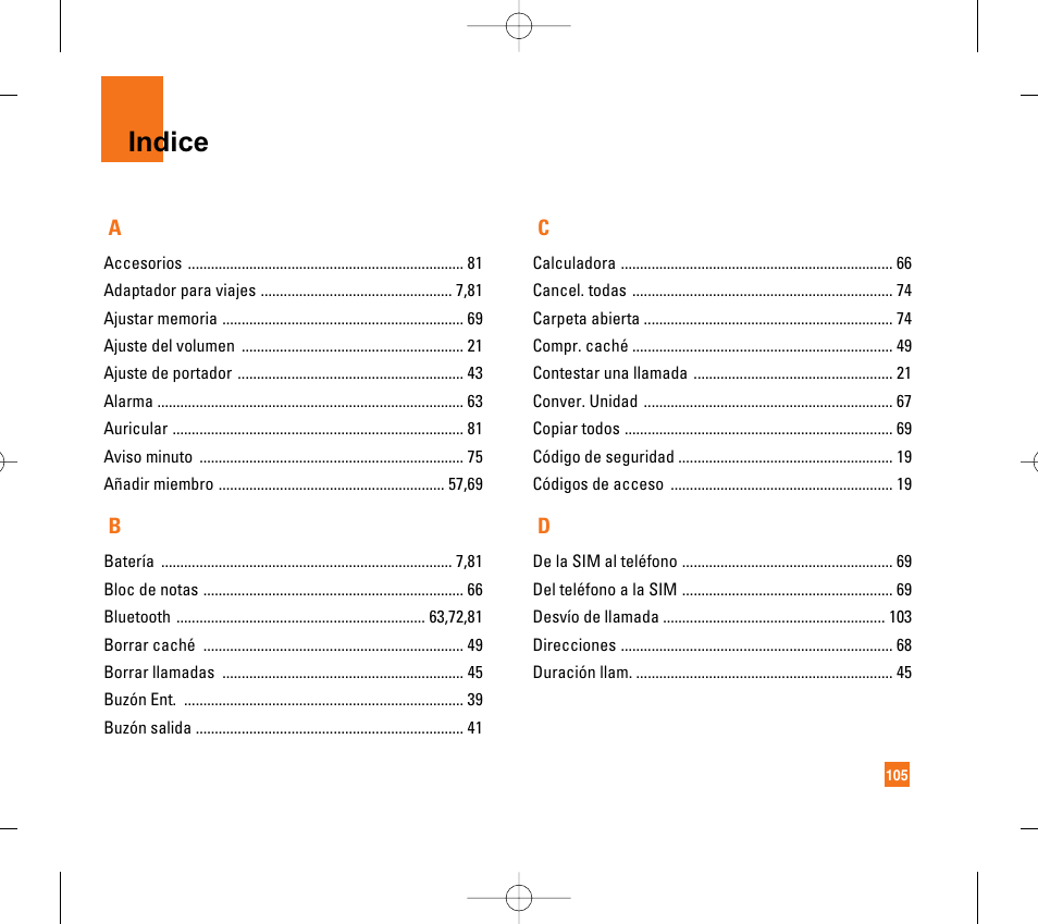 Indice | LG CG300 User Manual | Page 211 / 214