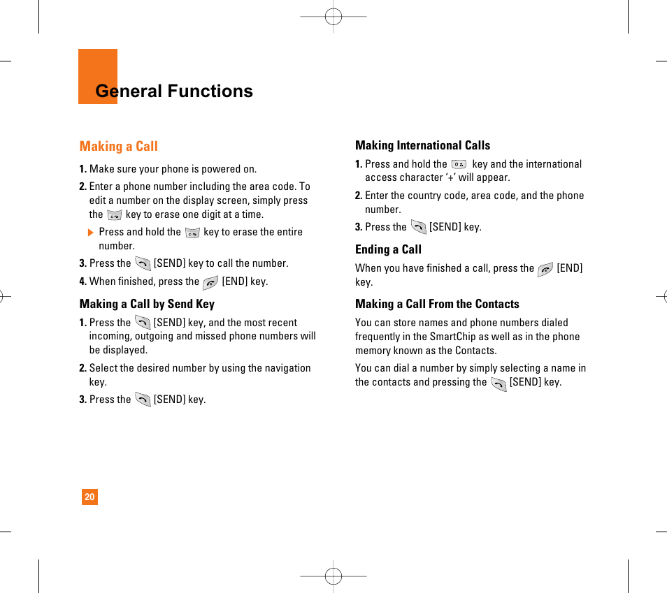 General functions, Making a call | LG CG300 User Manual | Page 24 / 214