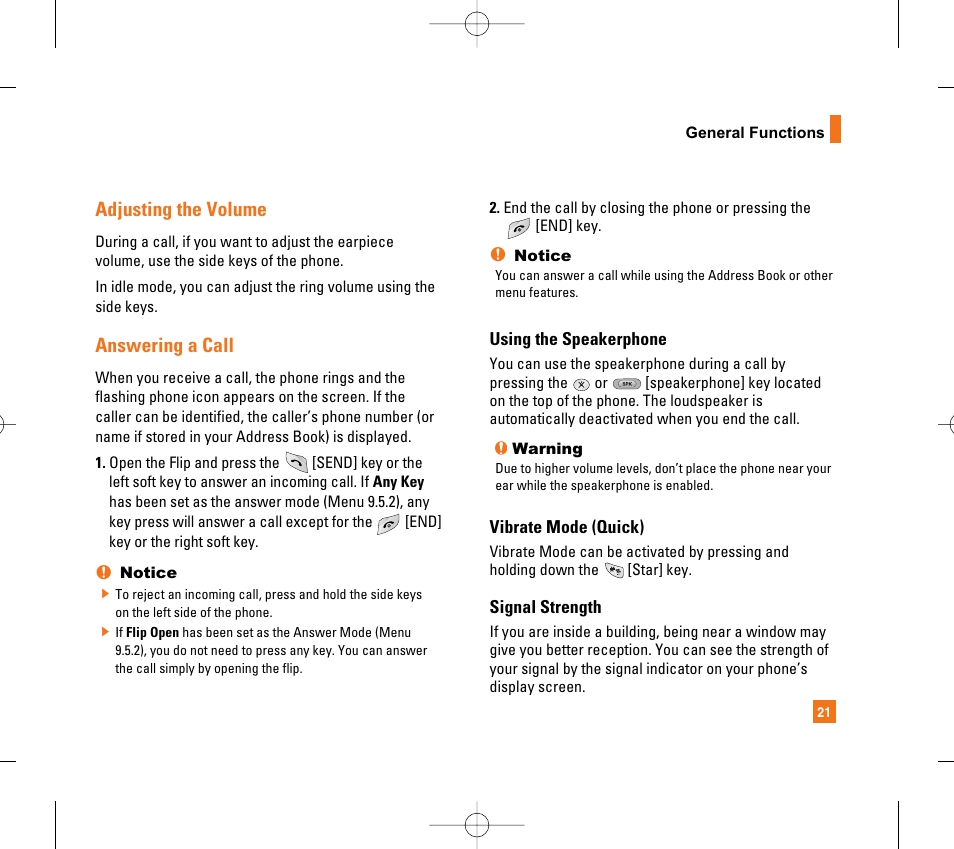 Adjusting the volume, Answering a call | LG CG300 User Manual | Page 25 / 214