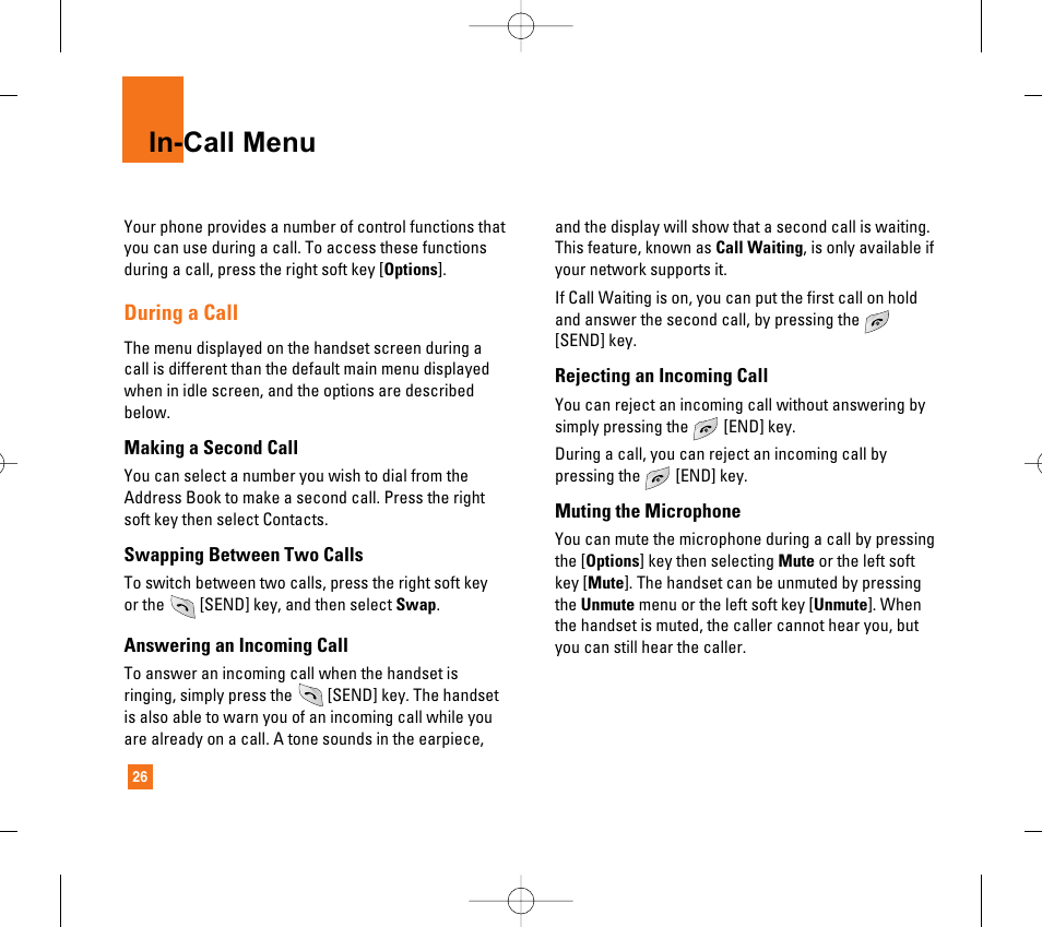In-call menu | LG CG300 User Manual | Page 30 / 214