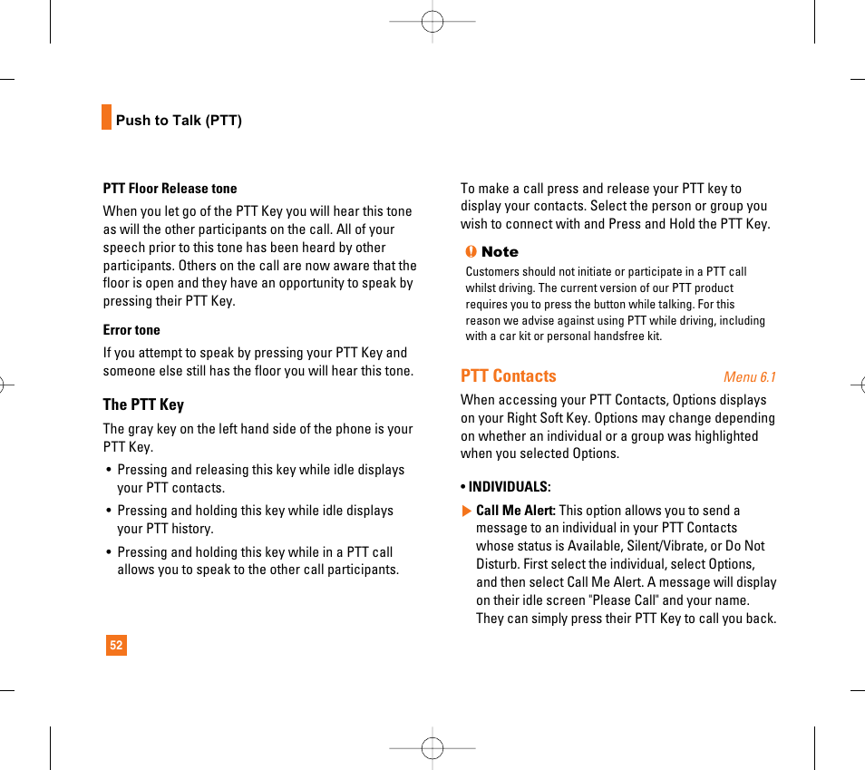 Ptt contacts | LG CG300 User Manual | Page 56 / 214