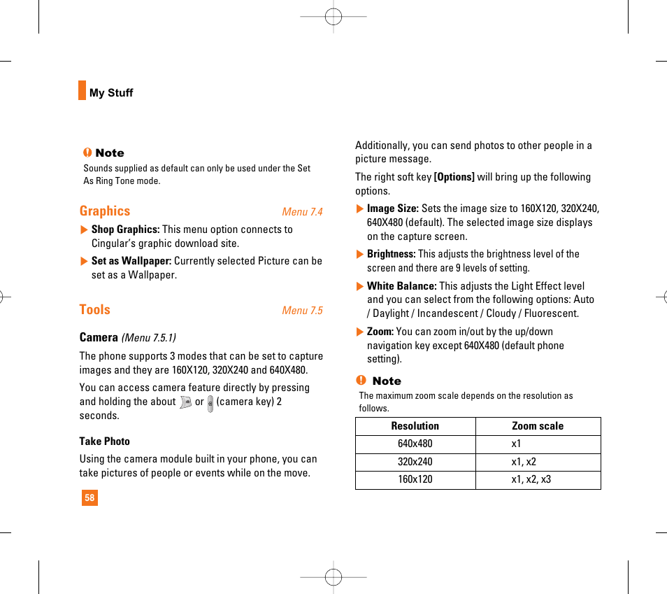 Graphics, Tools | LG CG300 User Manual | Page 62 / 214