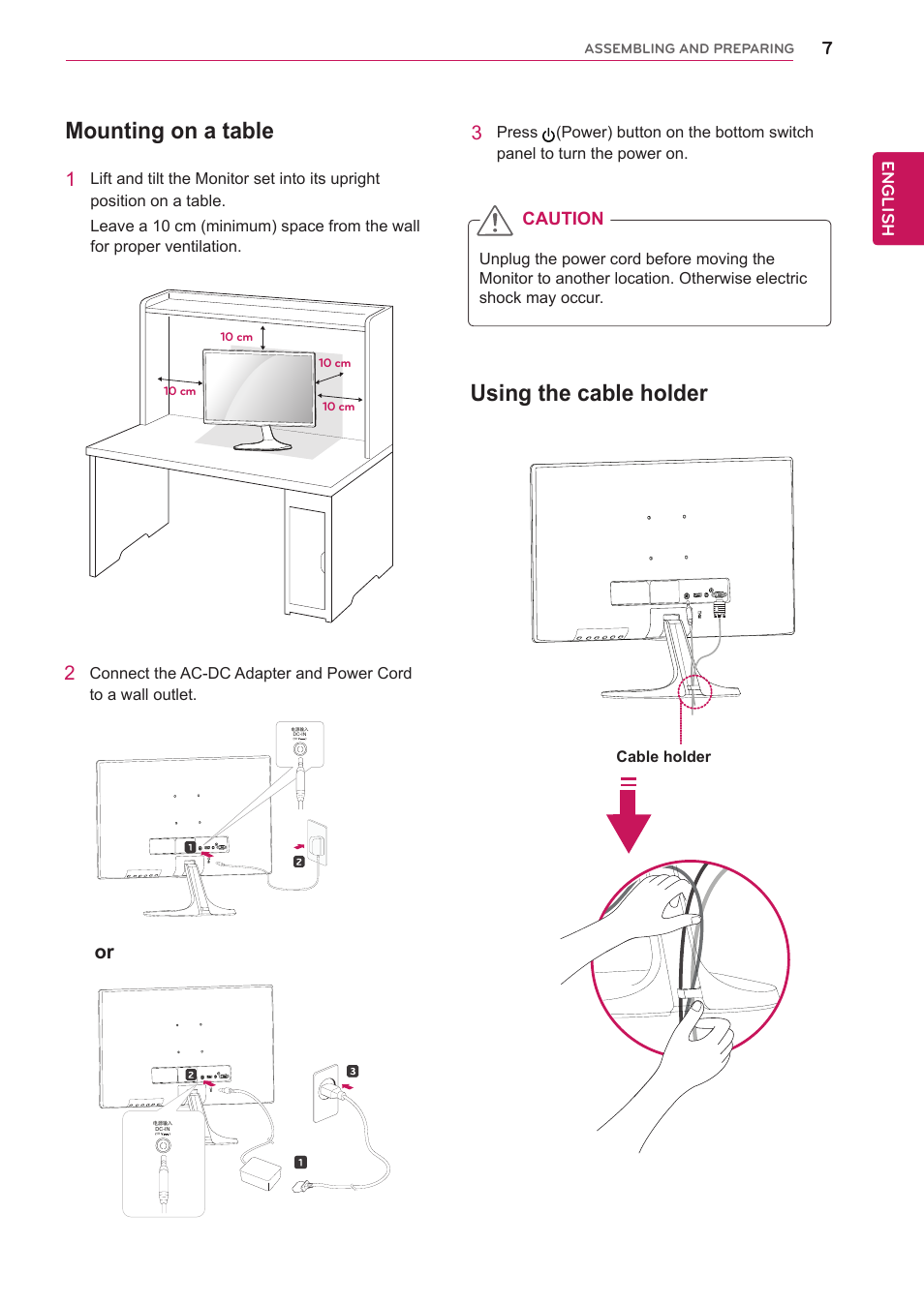 Mounting on a table, Using the cable holder | LG 22MP56HQ-P User Manual | Page 7 / 29