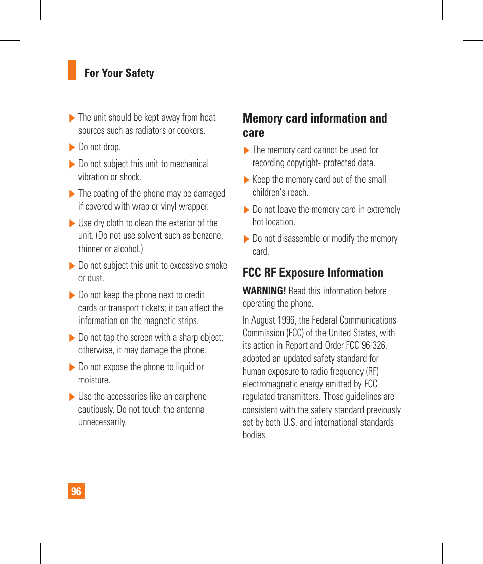 Fcc rf exposure information | LG GS390GO User Manual | Page 101 / 129
