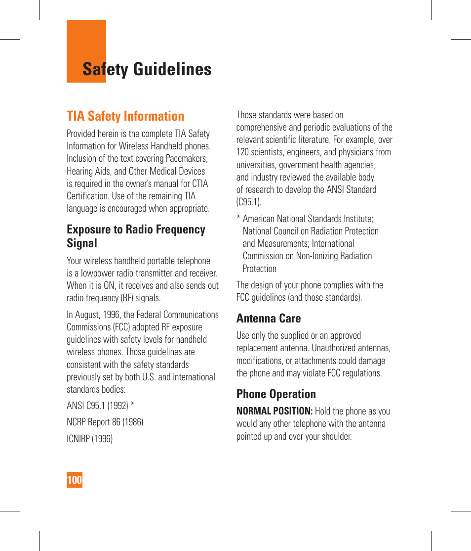 Safety guidelines, Tia safety information | LG GS390GO User Manual | Page 105 / 129